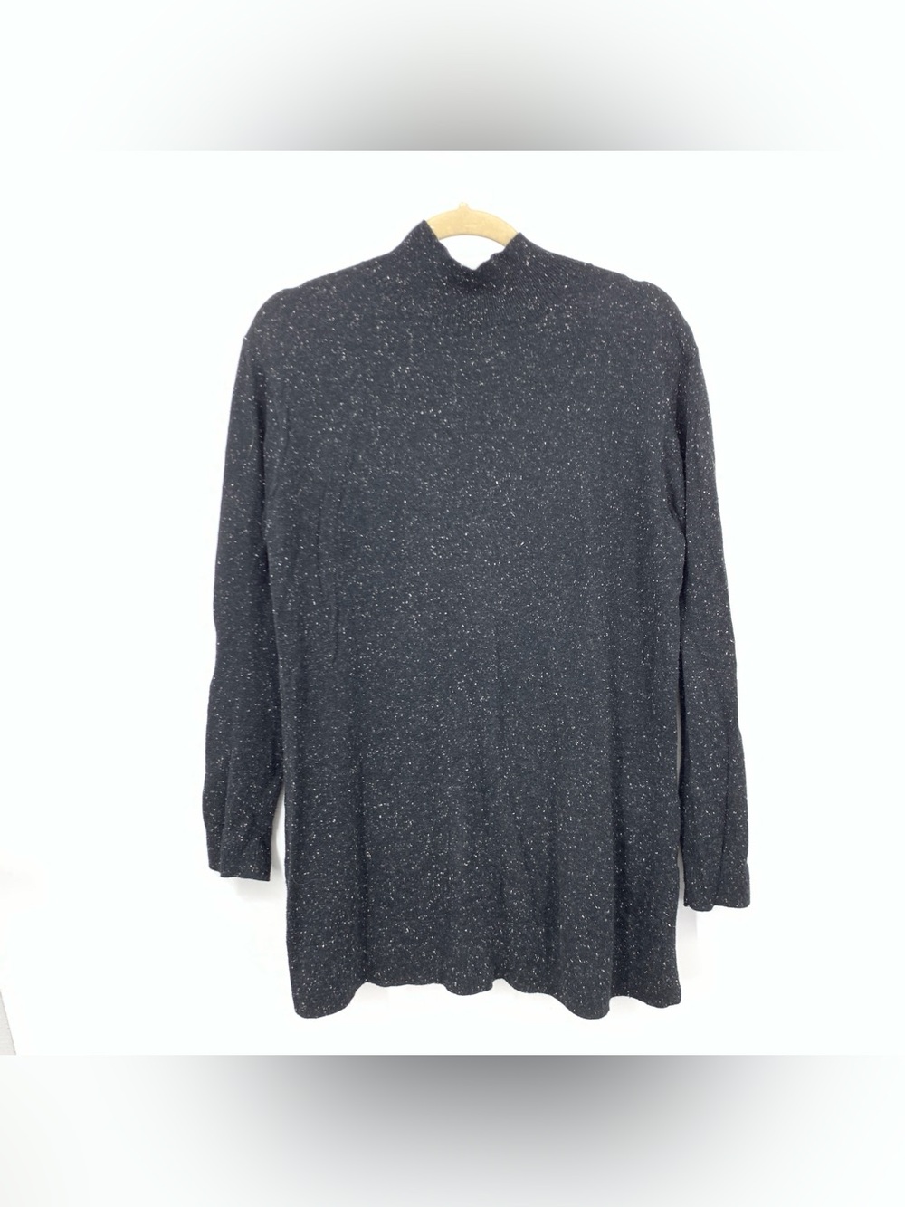 J Jill Women Size Medium Sweater Black White Thin Knit Tunic Top Mock Neck